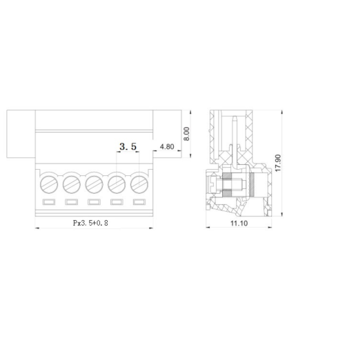 Tangage de 3,5 mm avec socket de câblage de borne de soudage sans bride